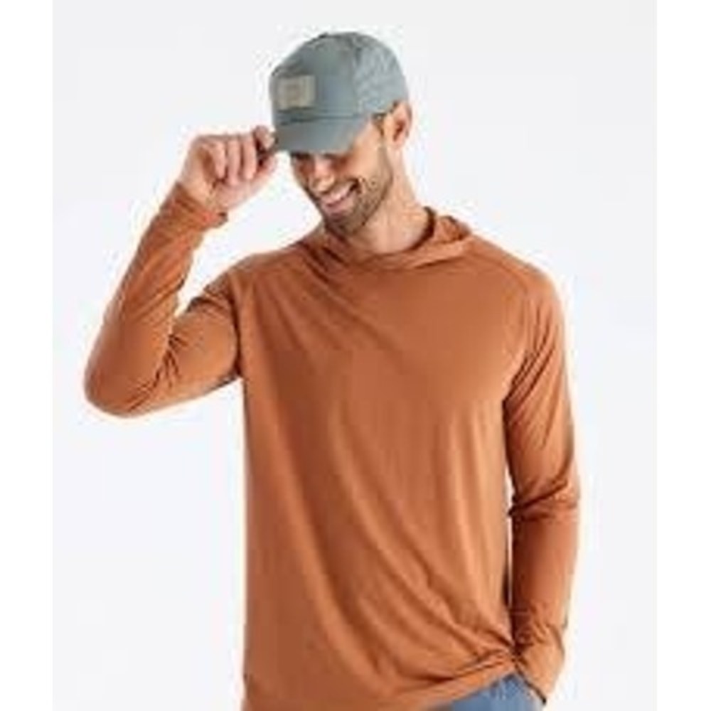 Free Fly Elevate Mens Bamboo Sun Hoodie Burnt Orange Long Sleeve Pullover Size M
